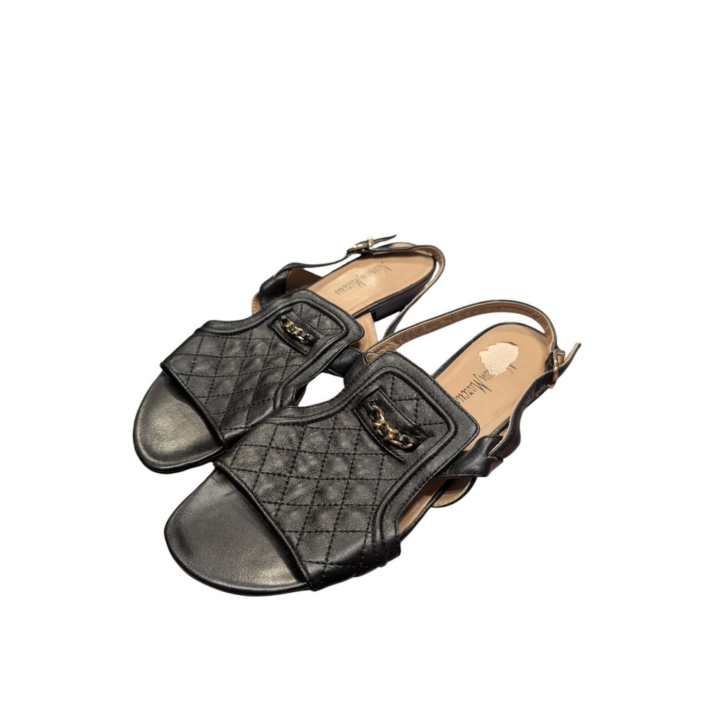 Neiman Marcus Leather Chain-Link Accents Slingback Sandals